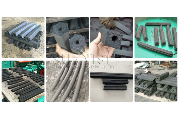 size of final product in rod bamboo and timber charcoal briquette make machine